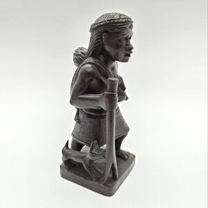 HANDMADE | hand carved wood wooden tribal woman baby dog sculpture statue 5.5"